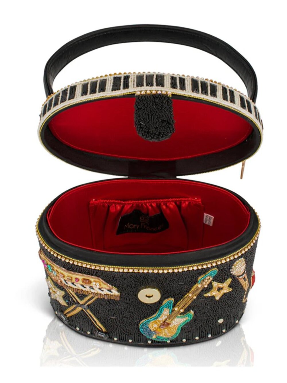 Mary Frances Jam Session Bead Handbag Music Heart Top Handle Bag Black Purse NEW - Picture 5 of 6